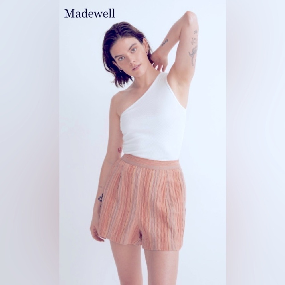 NWOT Madewell Clean Pull-On Shorts in Herringbone Stripe Linen size XXS